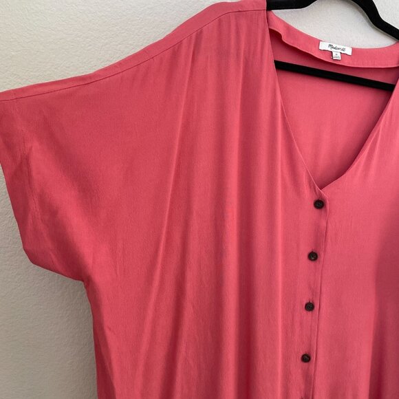 Madewell Womens Plus 3X V Neck Button Up Dress Rose Pink Short Sleeve - Picture 4 of 9
